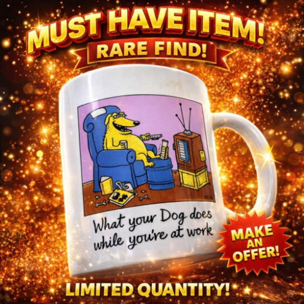 Vtg 1980s Hallmark Dog Cartoon Mug What Your Dog Does While You Are At Work NEW